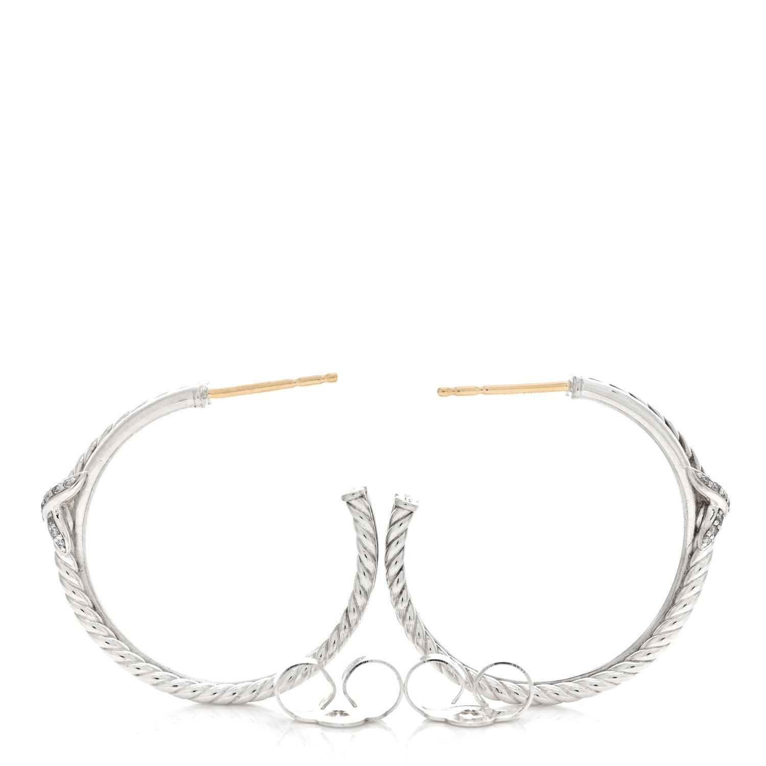 David Yurman Sterling Silver Diamond Petite X Hoop Earrings 3 of 4
