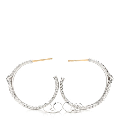 David Yurman Sterling Silver Diamond Petite X Hoop Earrings 3 of 4