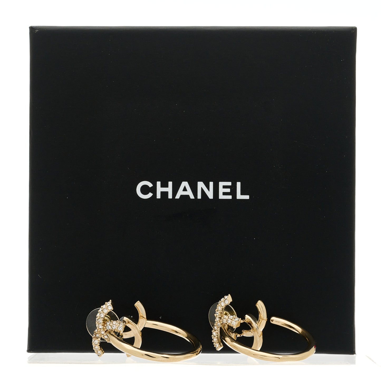 Crystal CC Hoop Drop Earrings Light Gold