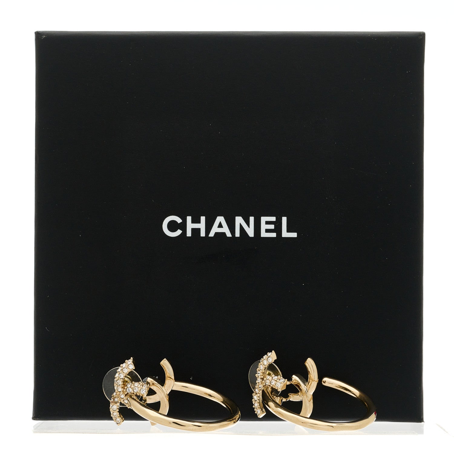 Chanel Crystal CC Hoop Drop Earrings Light Gold 6 of 6