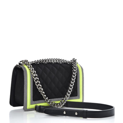 Chanel Canvas Quilted Medium Fluo Boy Flap Black Grey Yellow 3 of 8