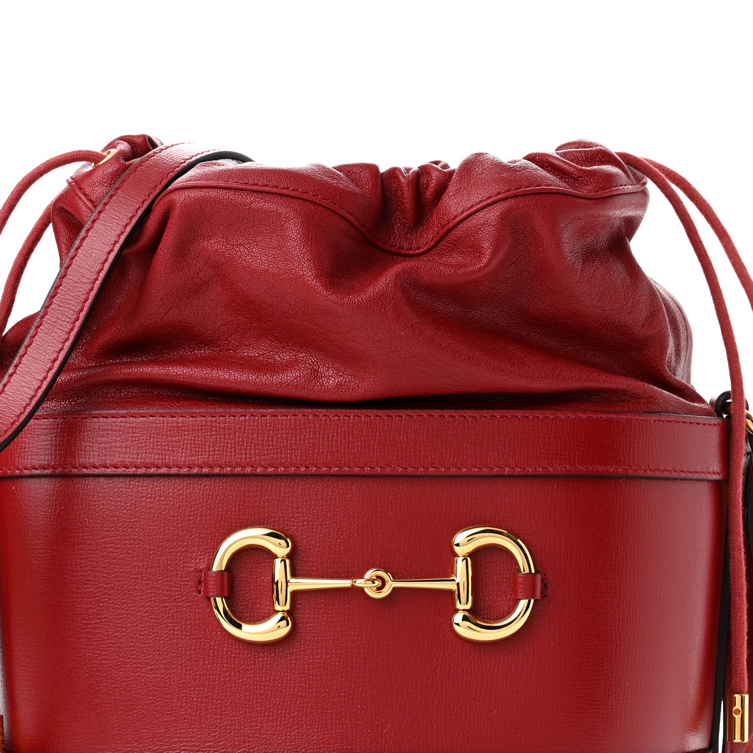 Gucci Azalea Sakai Calfskin Horsebit 1955 Drawstring Bucket Bag New Cherry Red 8 of 10