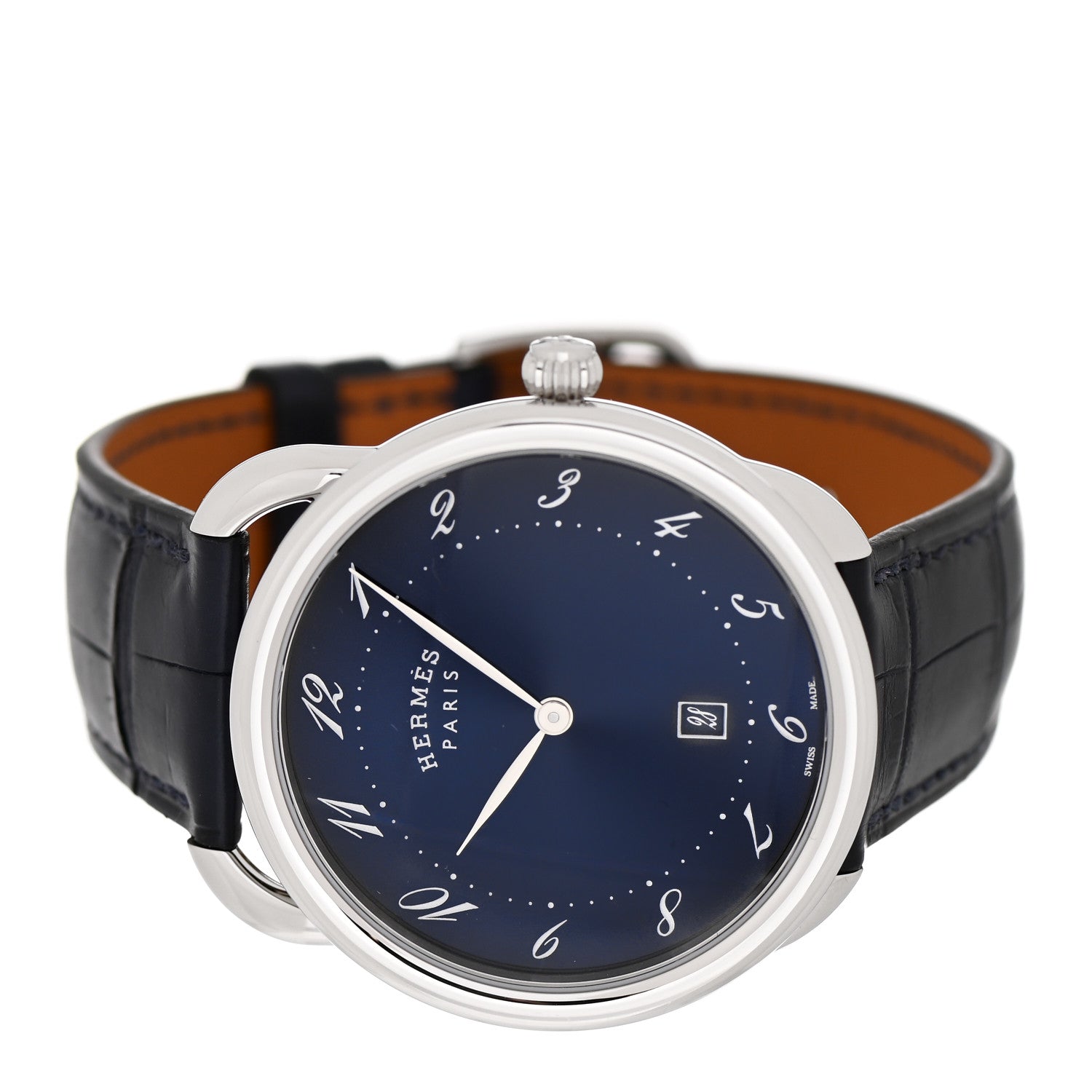 Hermes Stainless Steel Alligator 40mm Arceau Quartz Watch Bleu Abysse 2 of 5