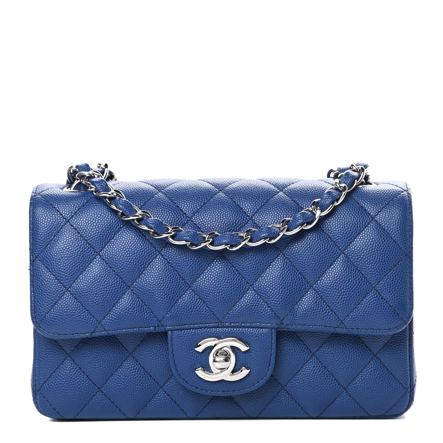 Caviar Quilted Mini Rectangular Flap Blue