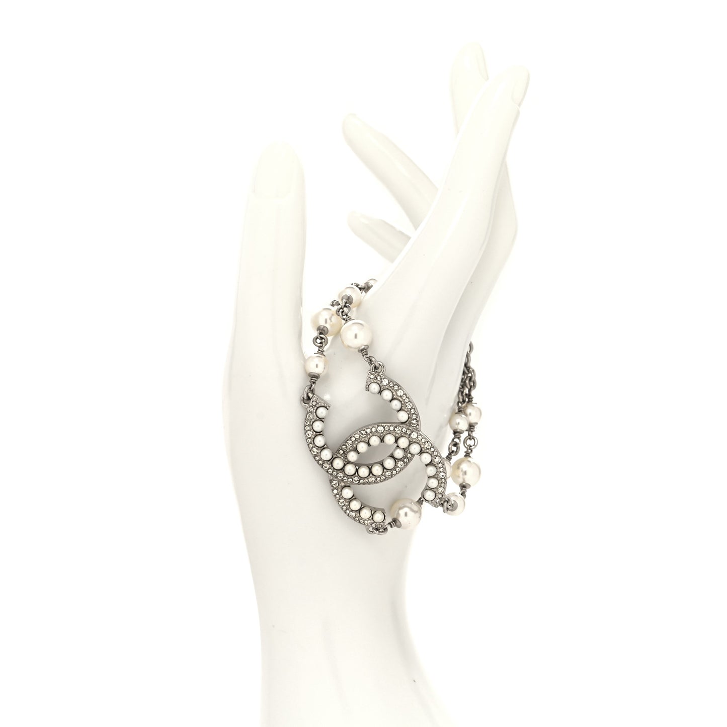 Pearl Crystal CC Bracelet Silver