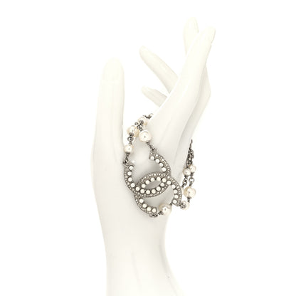Chanel Pearl Crystal CC Bracelet Silver 2 of 5