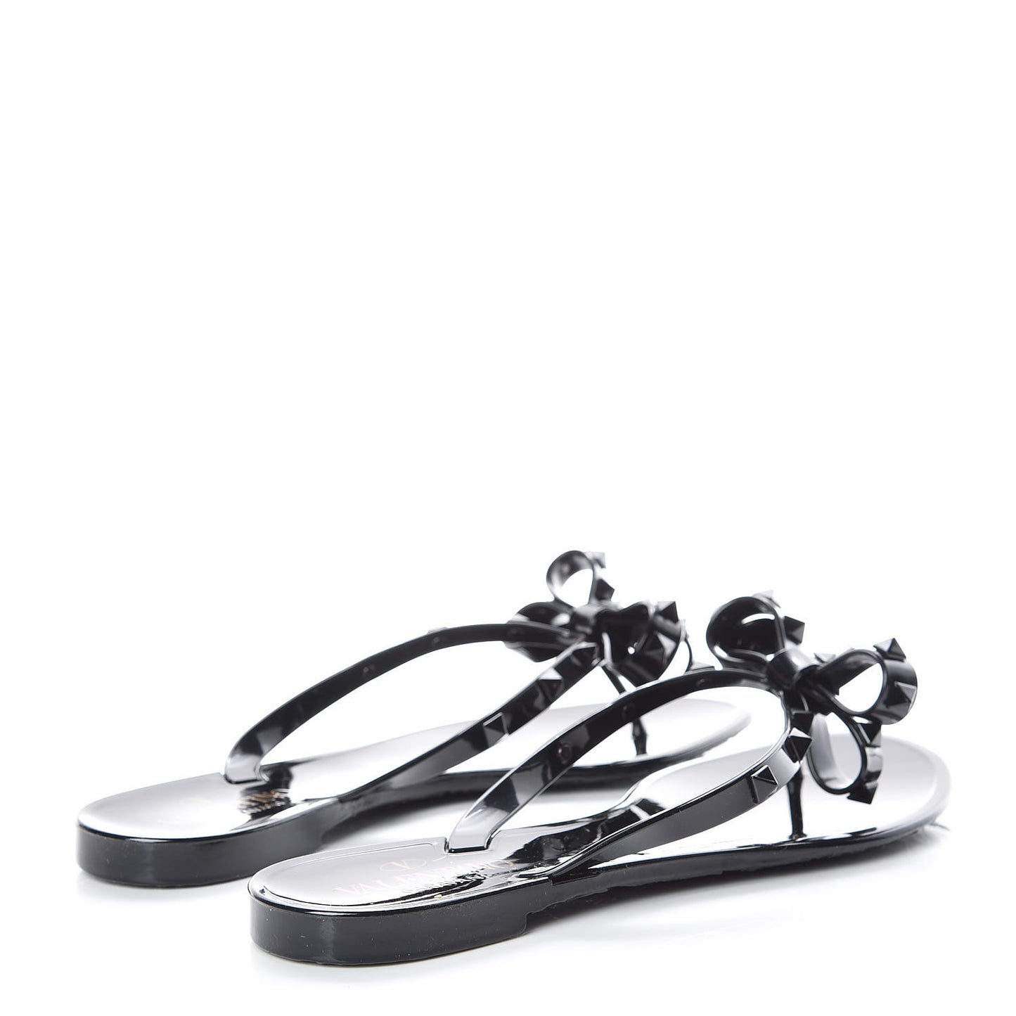 PVC Jelly Rockstud Bow Thong Sandals 38 Black