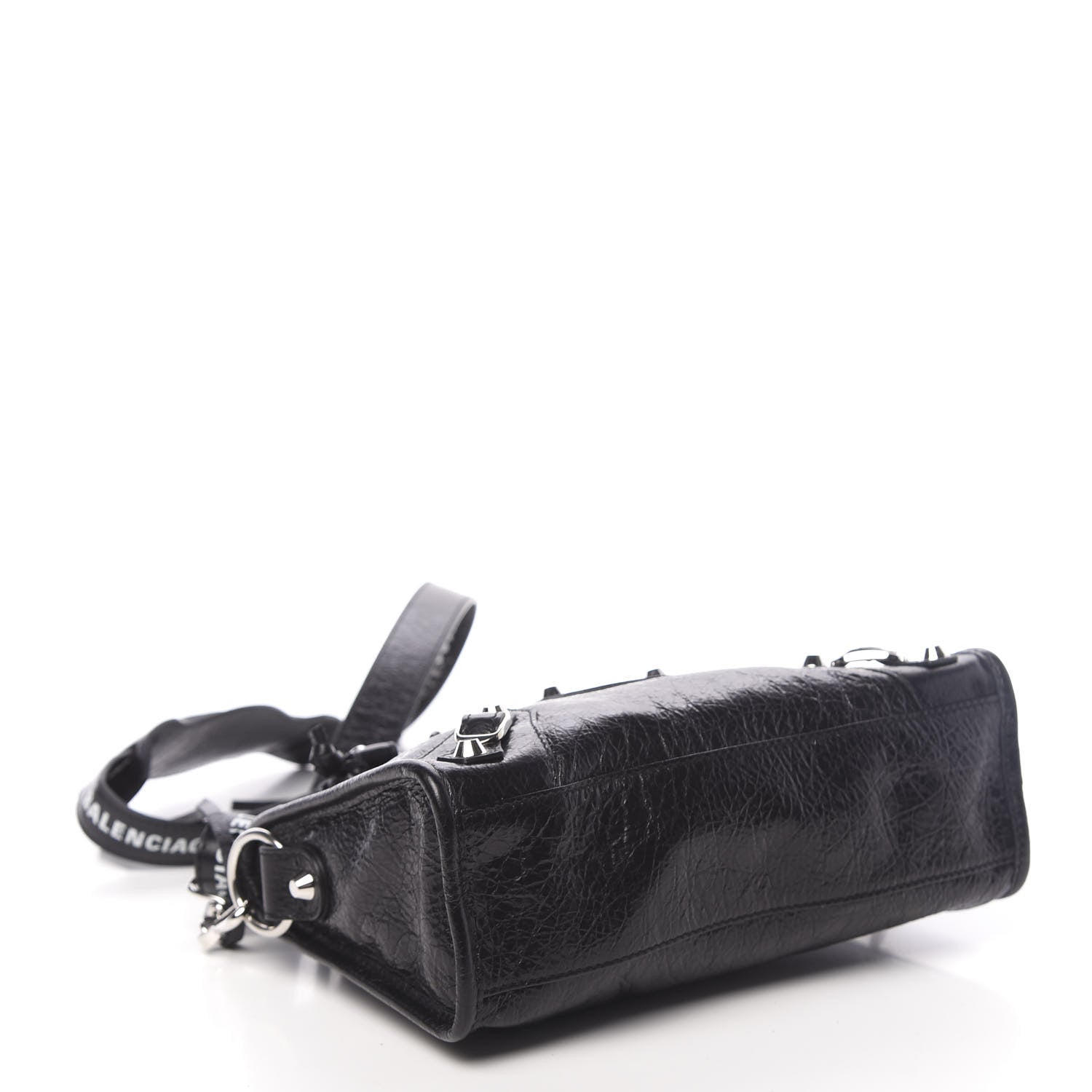 Balenciaga Agneau Classic Silver Hardware Mini City Logo Strap Black White 4 of 11