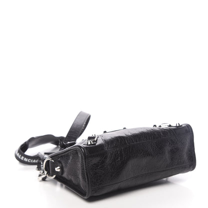 Balenciaga Agneau Classic Silver Hardware Mini City Logo Strap Black White 4 of 11