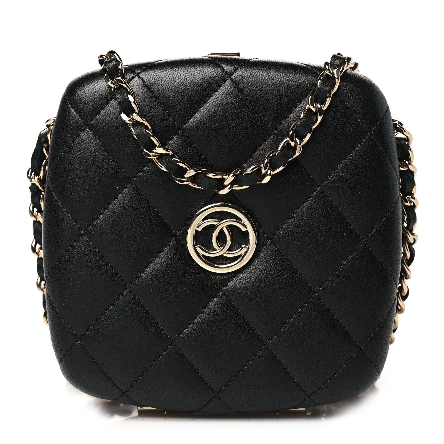 Chanel Lambskin Quilted Compact Vanity Case Purse With Chain Black 1 of 12