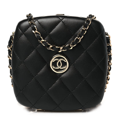 Chanel Lambskin Quilted Compact Vanity Case Purse With Chain Black 1 of 12