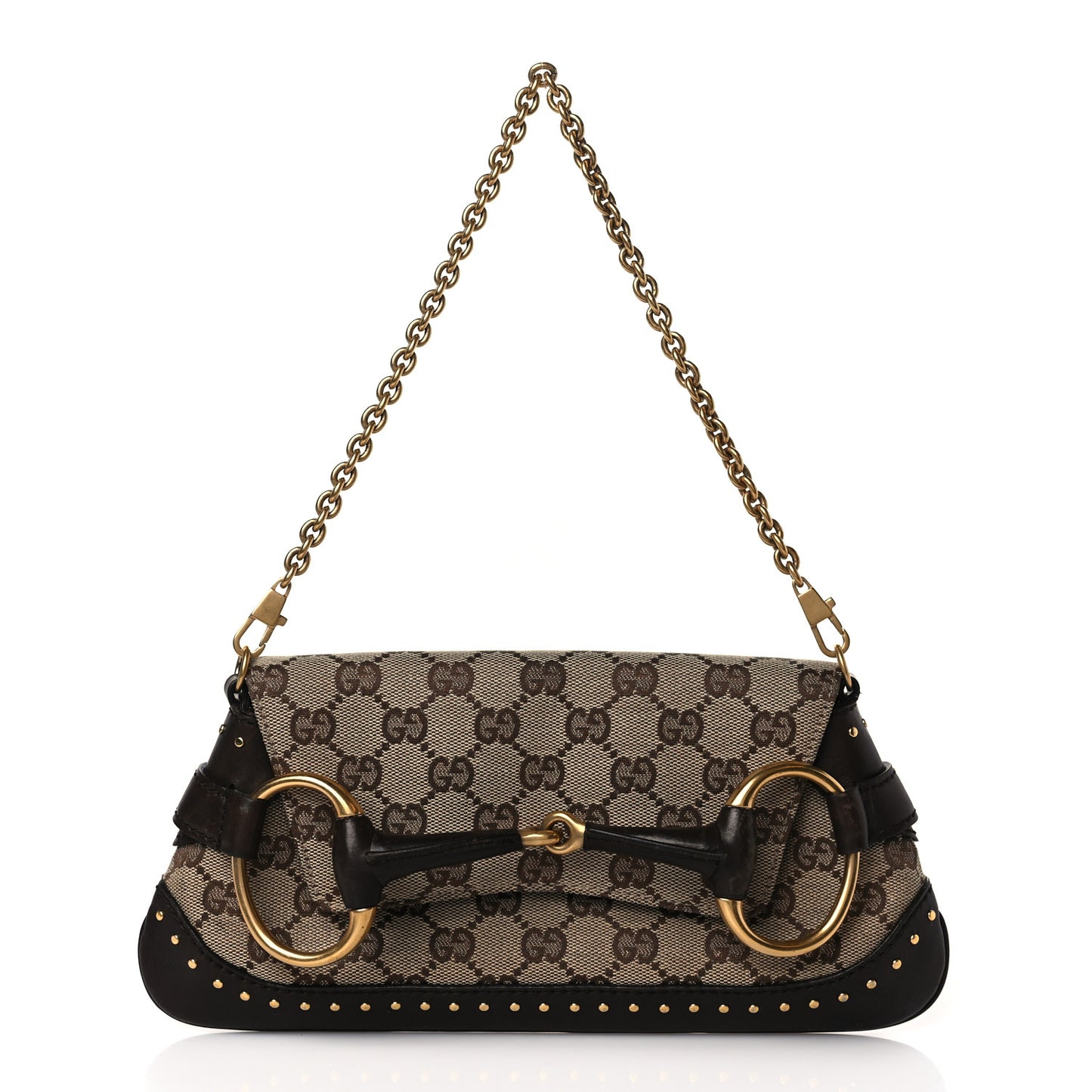 Monogram Studded Small Horsebit Clutch Dark Brown