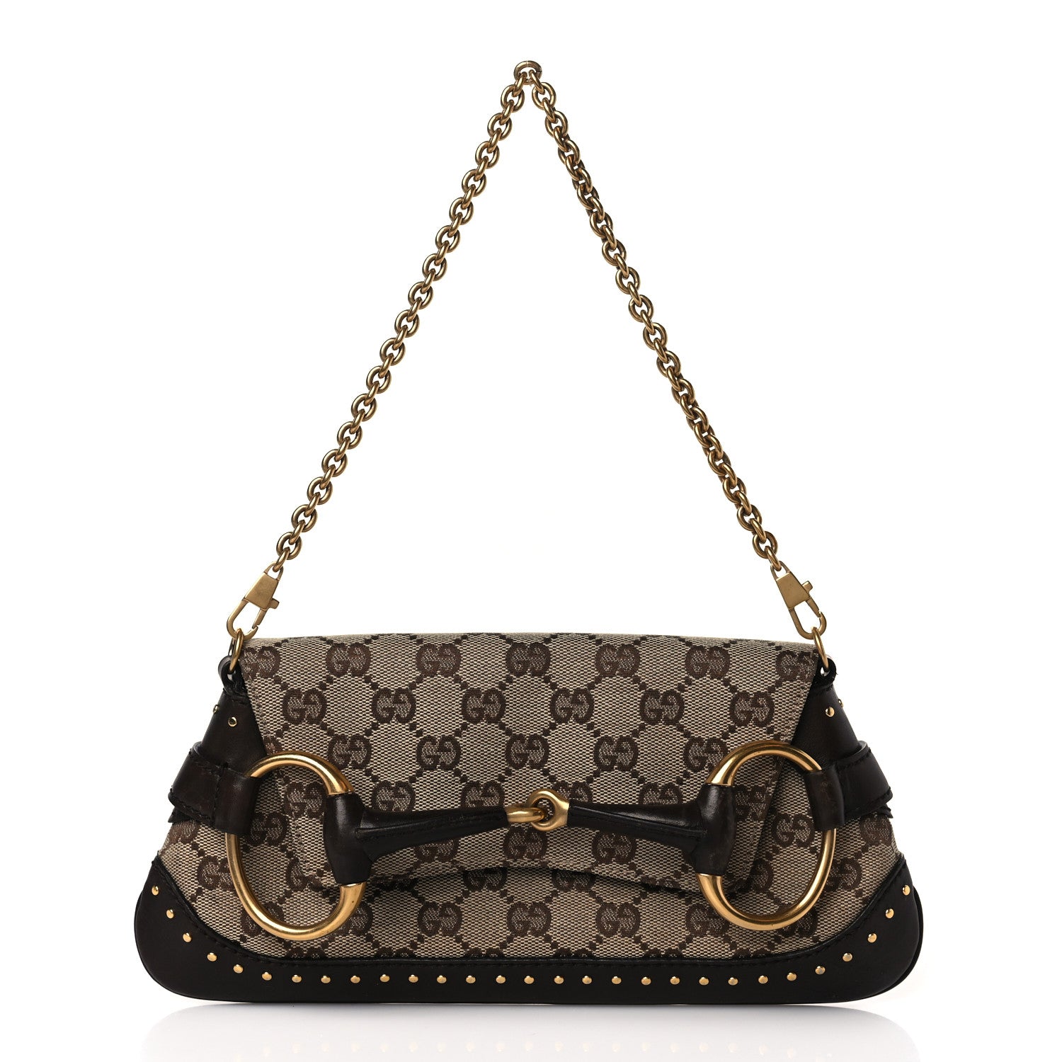 Gucci Monogram Studded Small Horsebit Clutch Dark Brown 1 of 11
