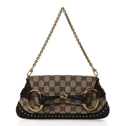 Gucci Monogram Studded Small Horsebit Clutch Dark Brown 1 of 11