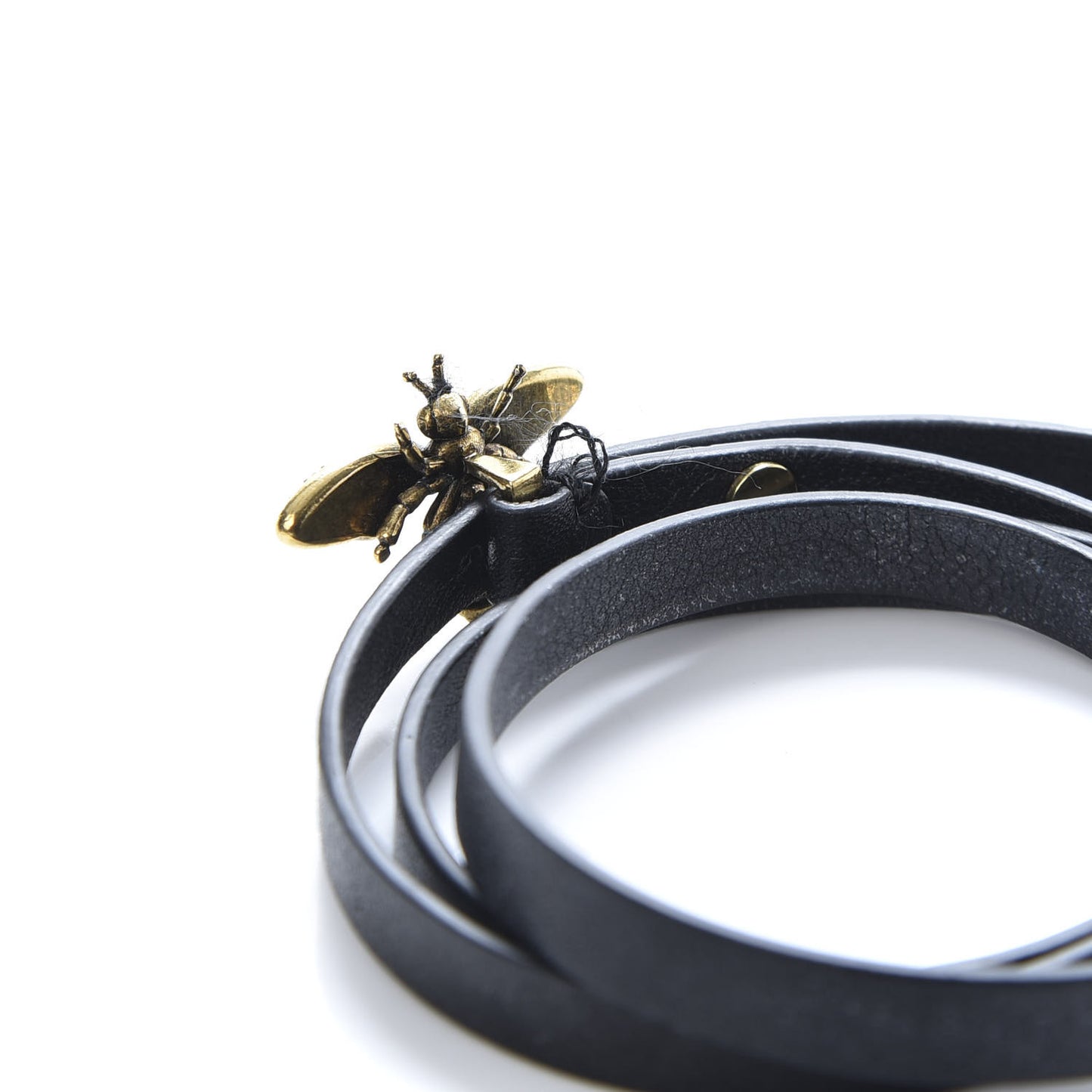 Calfskin Crystal Bee Triple Loop Bracelet Black