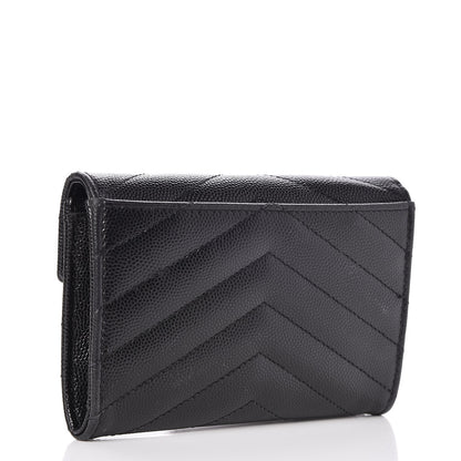 Saint Laurent Grain De Poudre Matelasse Chevron Small Monogram Envelope Wallet Black 3 of 6
