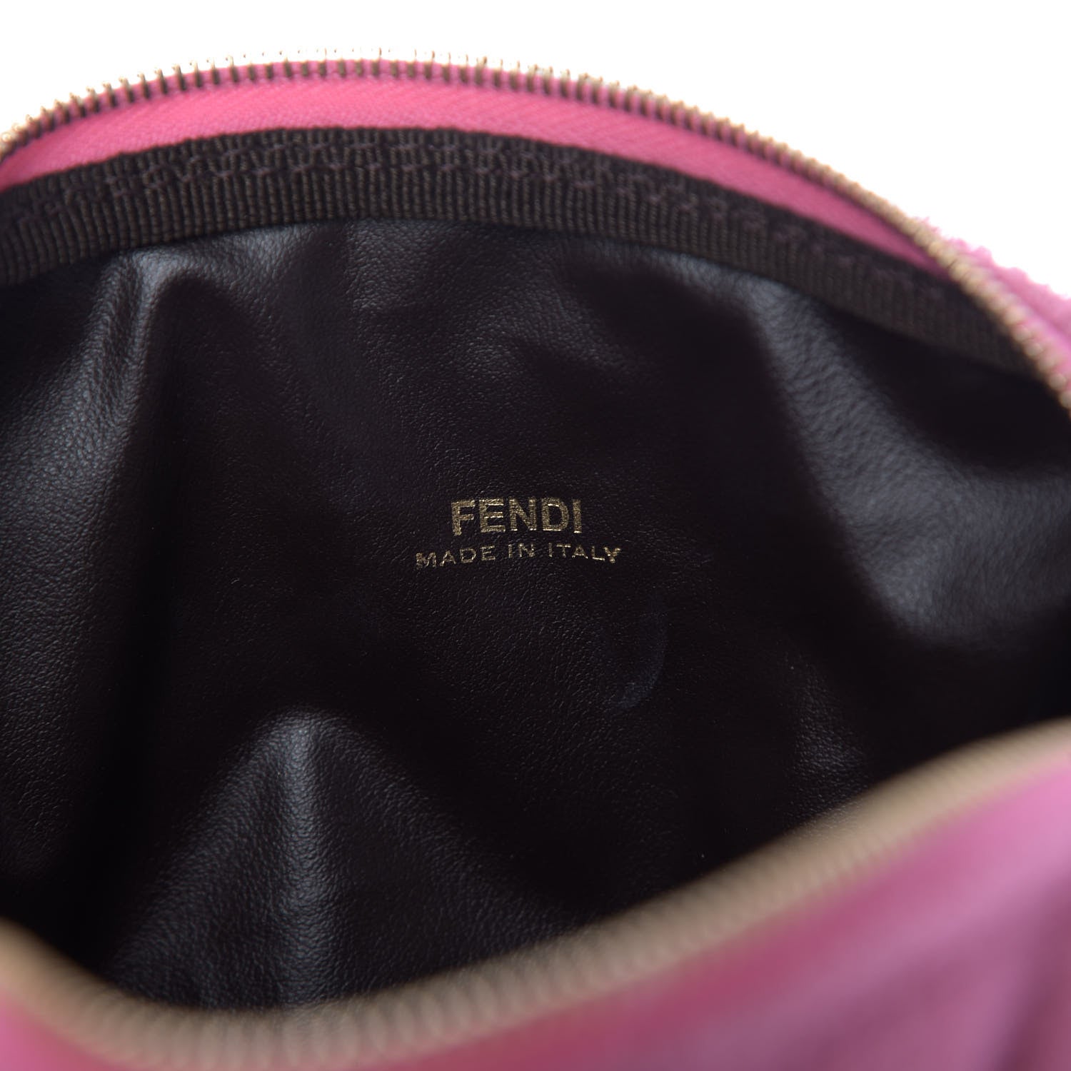 Fendi Terry Cloth Vitello Century Matte FF 1974 Embossed Small Trapezoid Beauty Pouch Lollypop 8 of 10