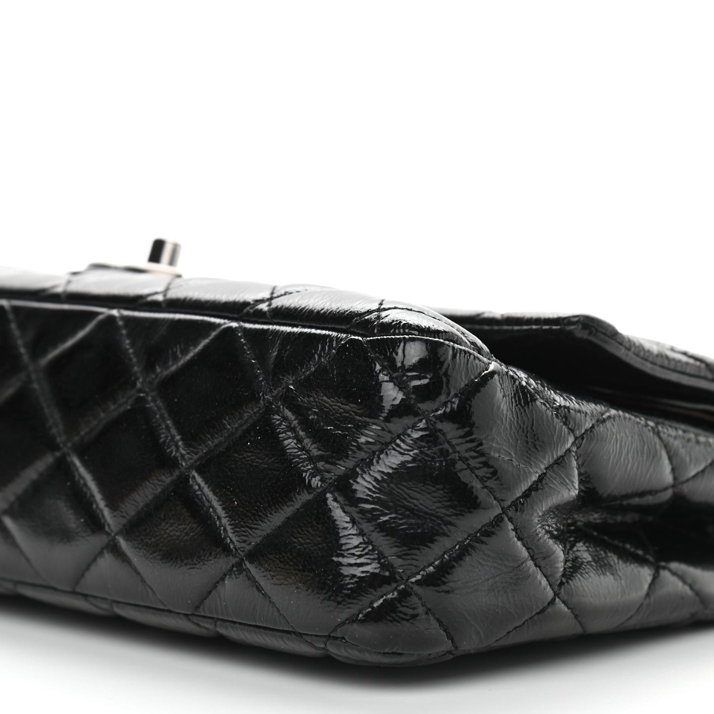 Distressed Patent Quilted Medium Double Flap Black