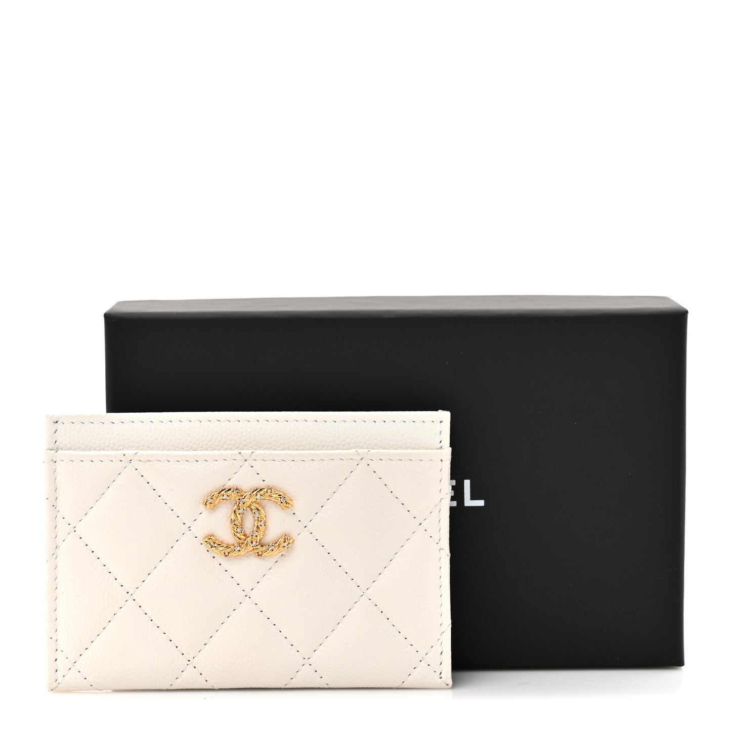 Caviar Quilted Crystal Card Holder White
