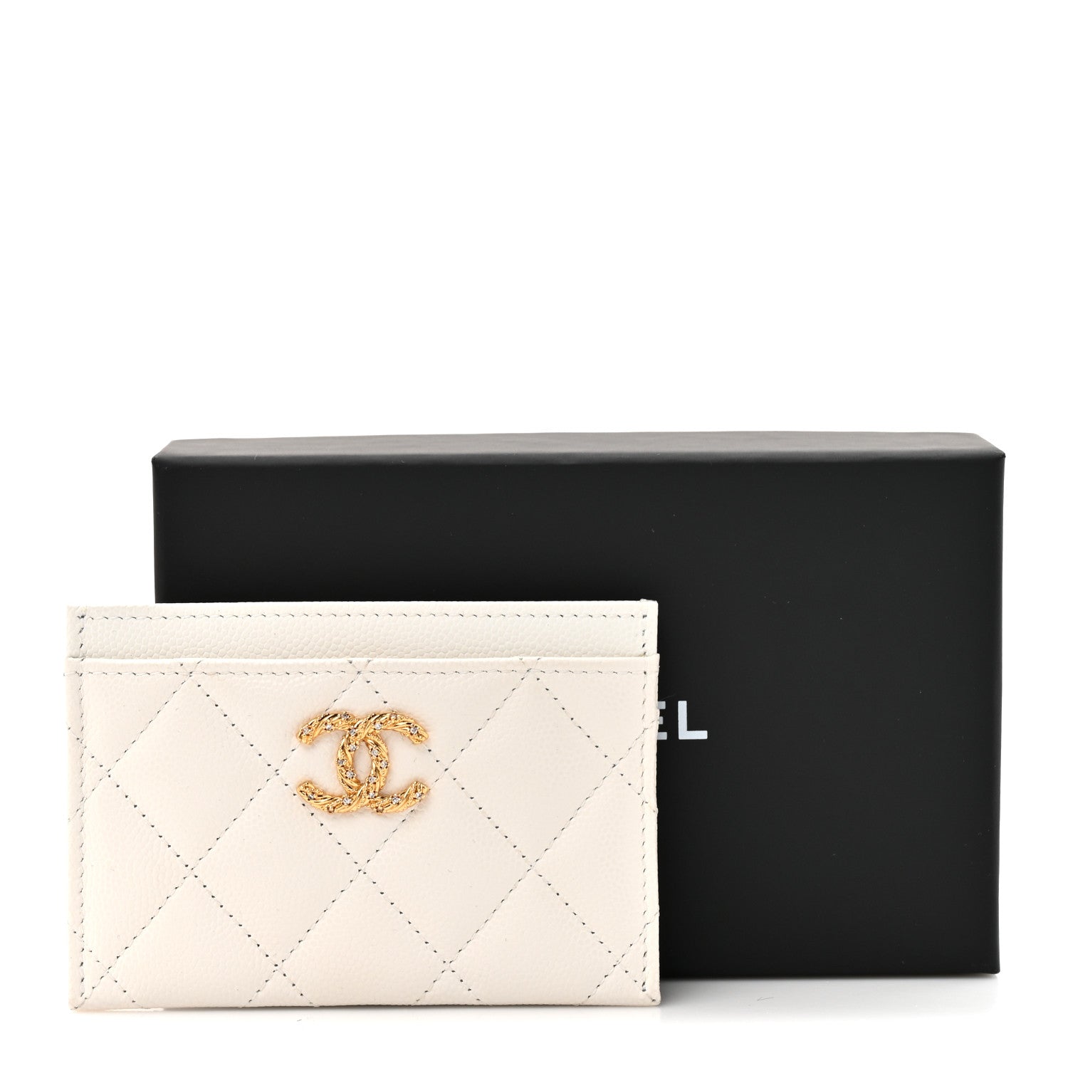 Chanel Caviar Quilted Crystal Card Holder White 9 of 9