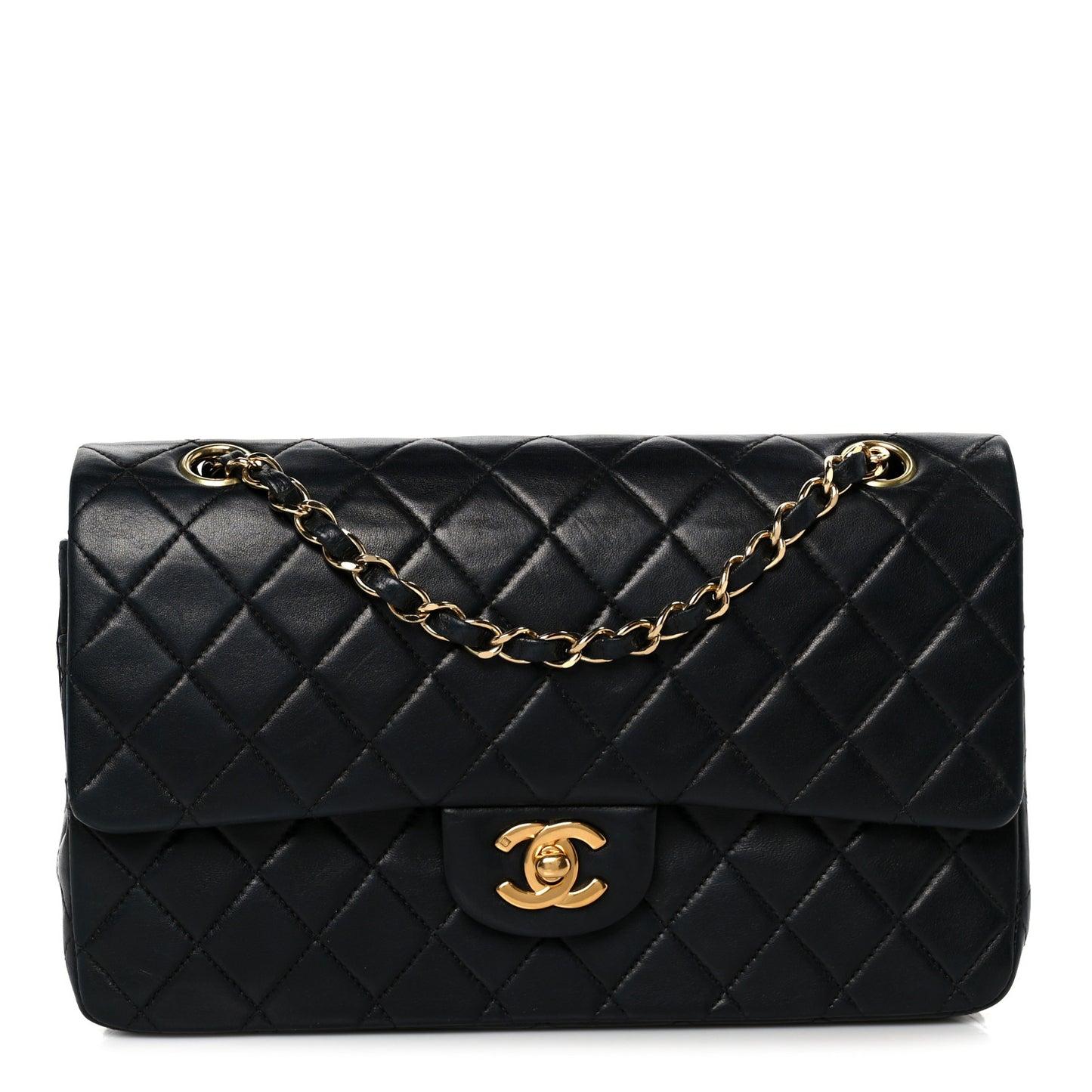 Lambskin Quilted Medium Double Flap Black