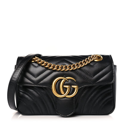 Gucci Calfskin Matelasse Mini GG Marmont Shoulder Bag Black 1 of 9