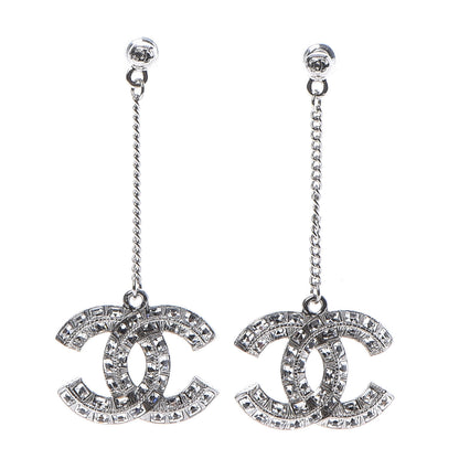 Chanel Baguette Crystal CC Drop Earrings Silver 1 of 4