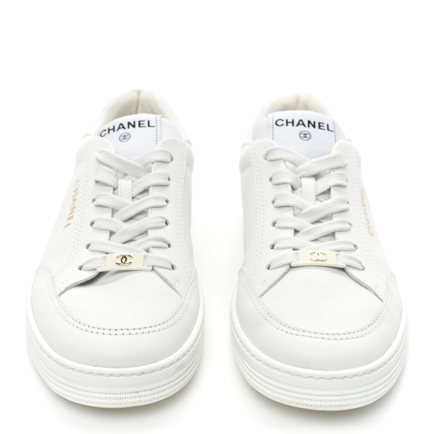 Calfskin Womens CC Logo Sneakers 39 White