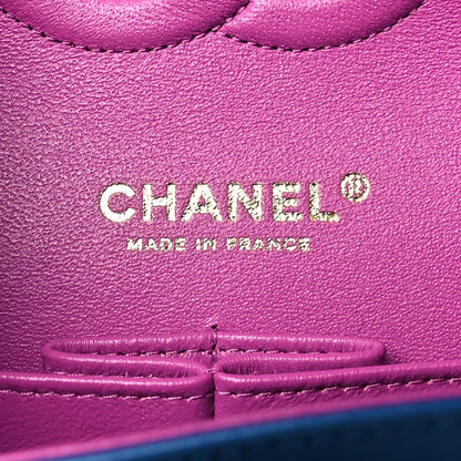 Chanel Lambskin Quilted Medium Double Flap Blue Pink 6 of 11