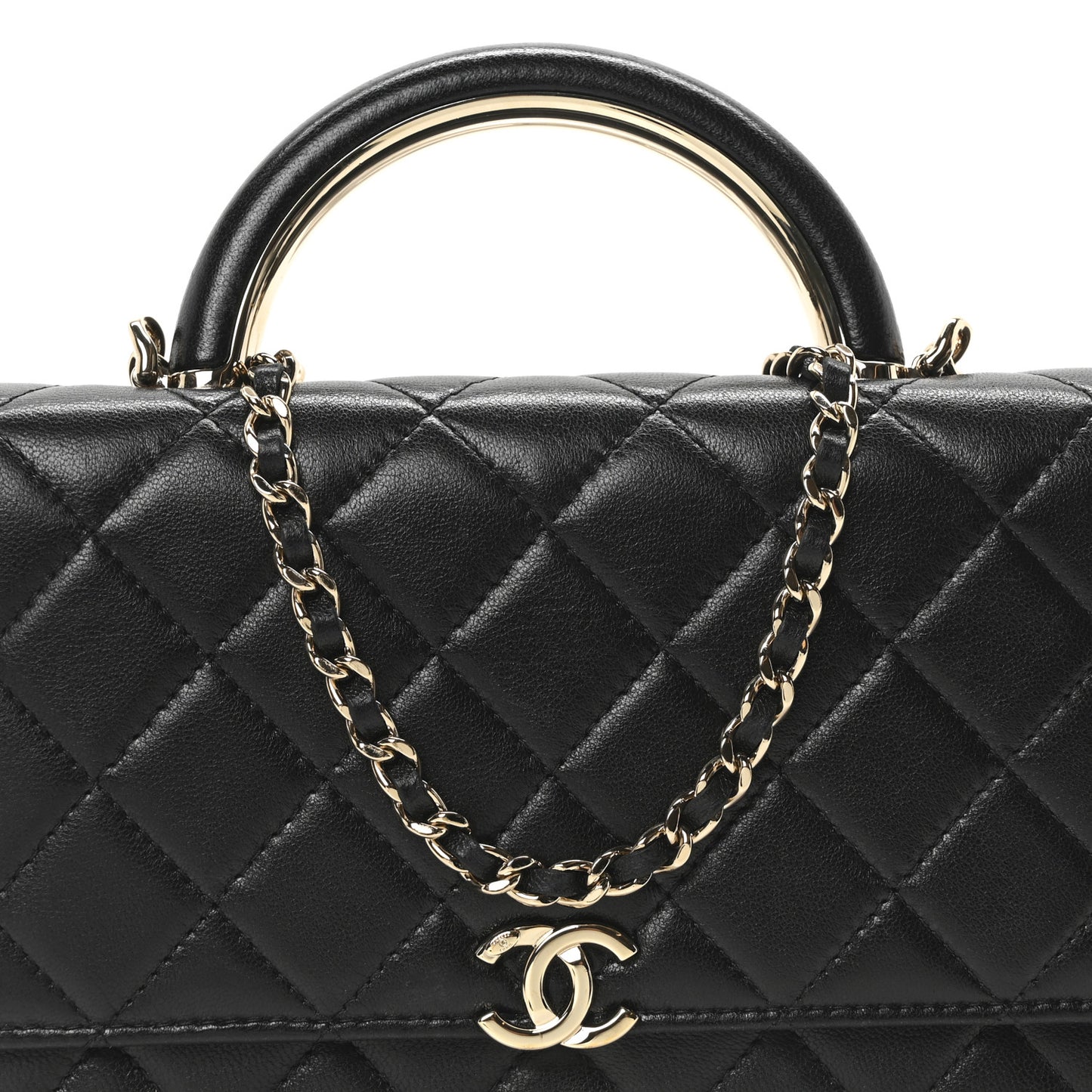 Lambskin Quilted Top Handle Wallet On Chain WOC Black