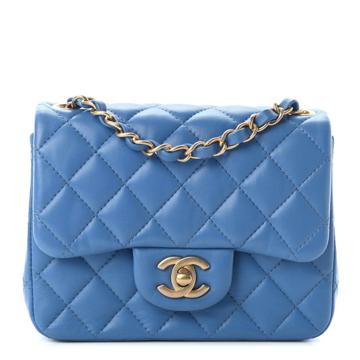 Lambskin Quilted Mini Square Flap Blue