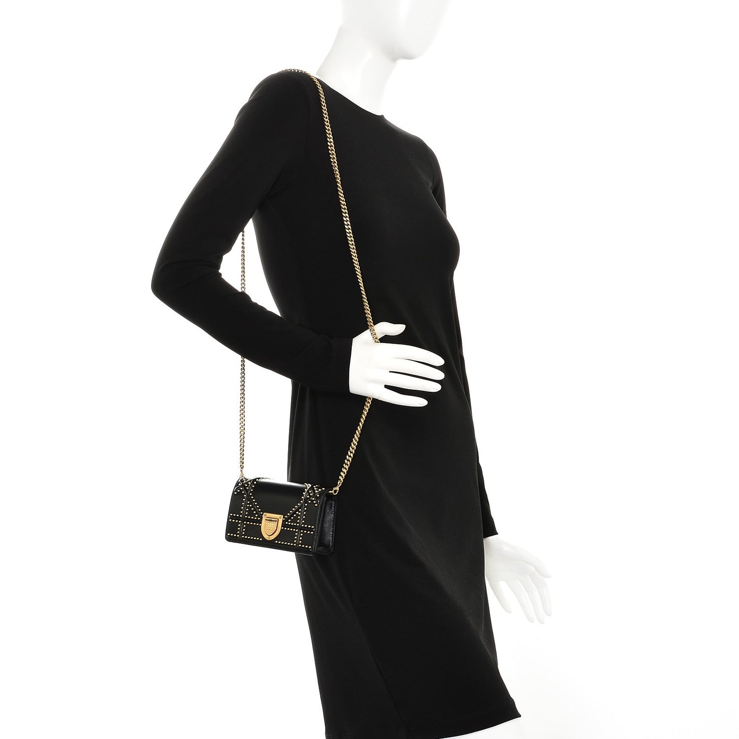Lambskin Studded Micro Diorama Flap Bag Black