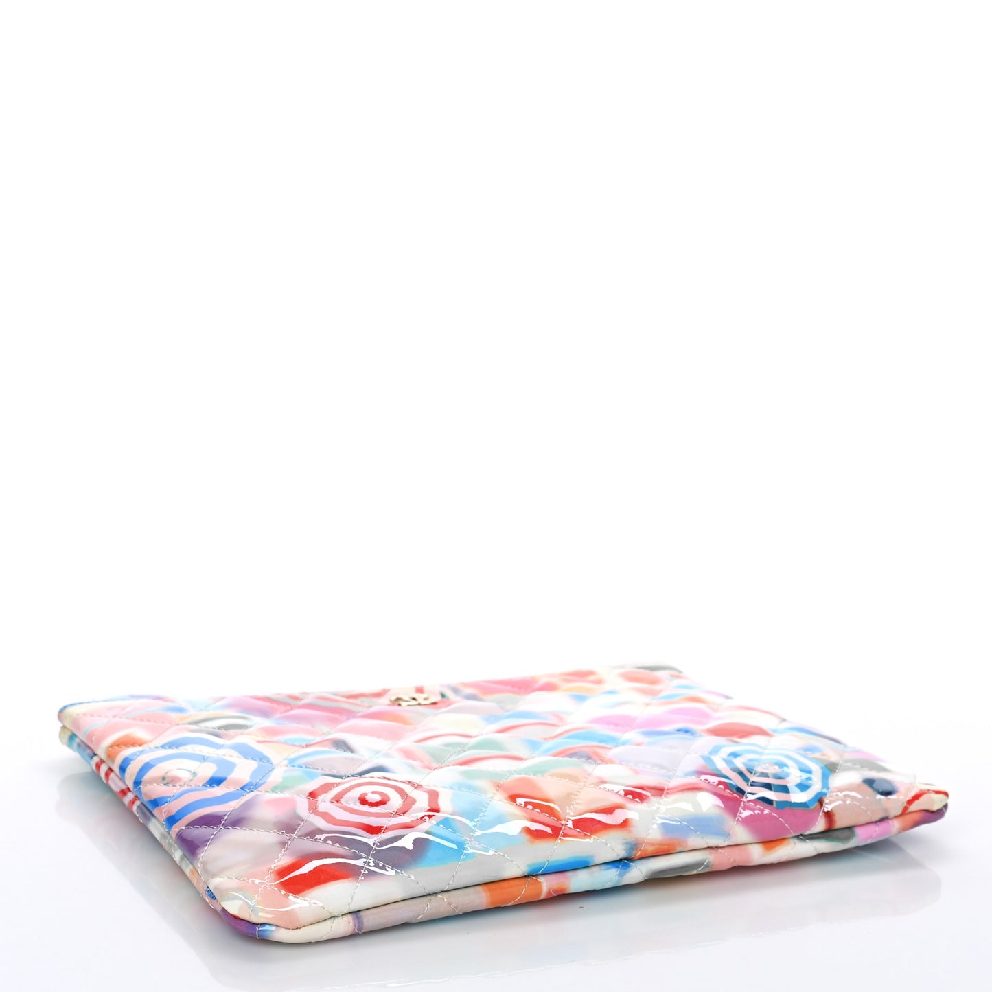 Patent Calfskin Printed Quilted Medium Cosmetic Case Multicolor