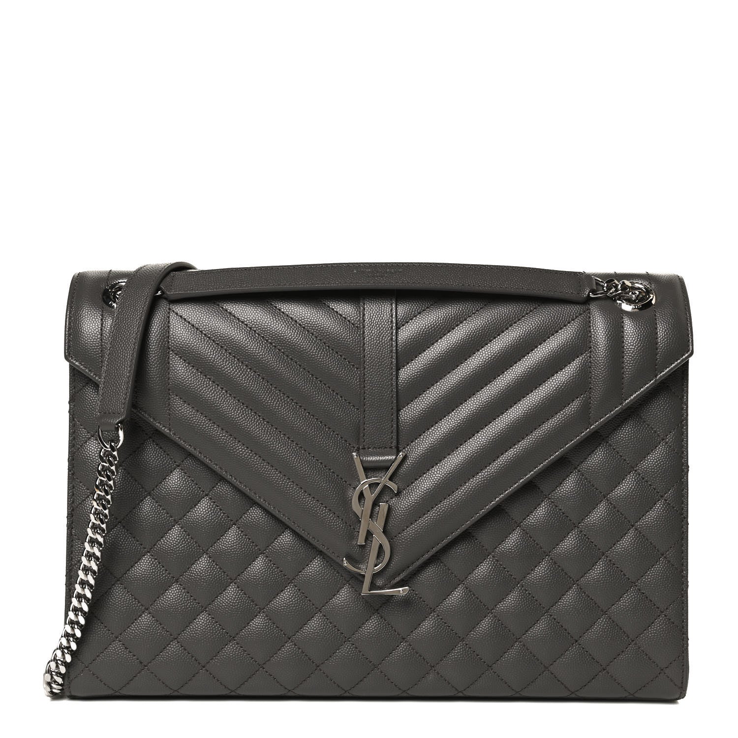 Saint Laurent Grain De Poudre Textured Mixed Matelasse Large Triquilt Monogram Satchel Earth 1 of 11