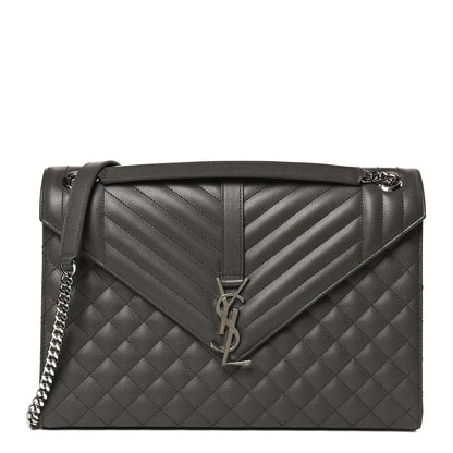 Saint Laurent Grain De Poudre Textured Mixed Matelasse Large Triquilt Monogram Satchel Earth 1 of 11