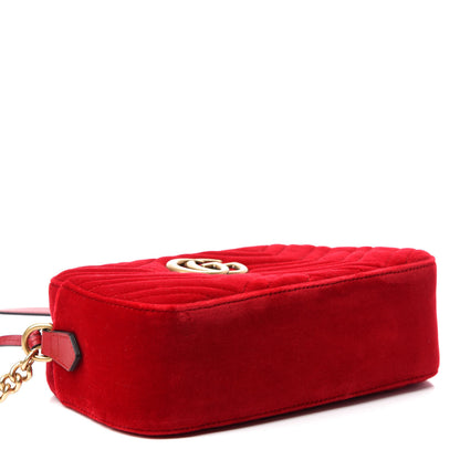 Gucci Velvet Matelasse Small GG Marmont Chain Shoulder Bag Hibiscus Red 4 of 11
