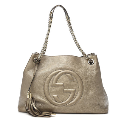 Gucci Metallic Pebbled Calfskin Medium Soho Chain Shoulder Bag Golden Beige 1 of 17