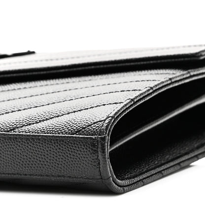 Saint Laurent Grain De Poudre Matelasse Chevron Monogram Monochrome Chain Wallet Black 9 of 10