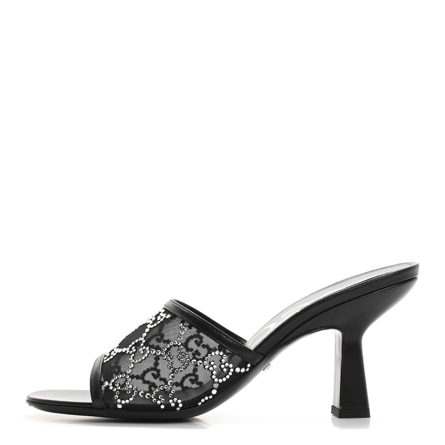 Tela Retino Nappa Crystal GG Monogram Square G 95mm Slide Sandals 37 Black