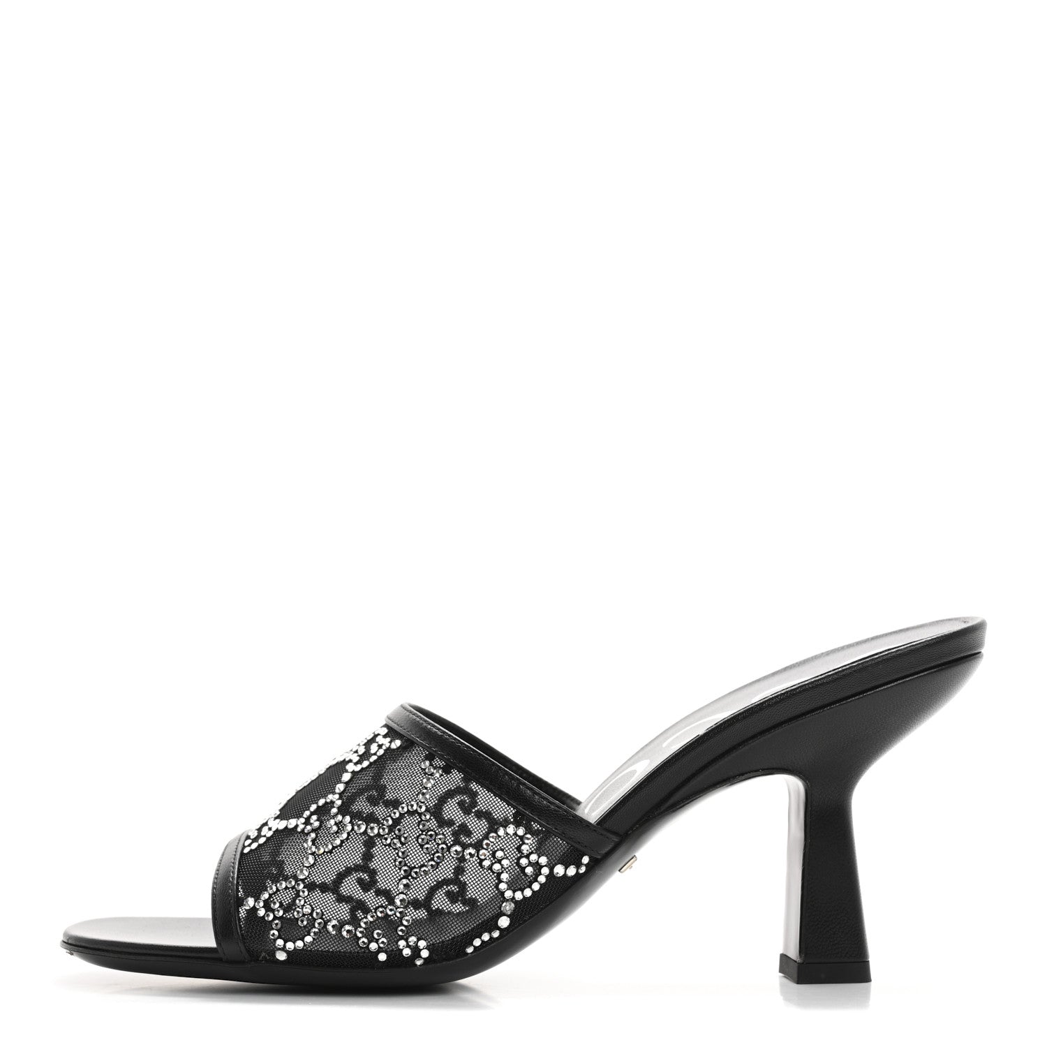 Gucci Tela Retino Nappa Crystal GG Monogram Square G 95mm Slide Sandals 37 Black 1 of 9