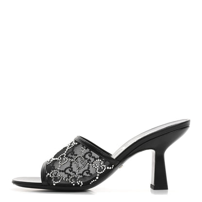 Gucci Tela Retino Nappa Crystal GG Monogram Square G 95mm Slide Sandals 37 Black 1 of 9
