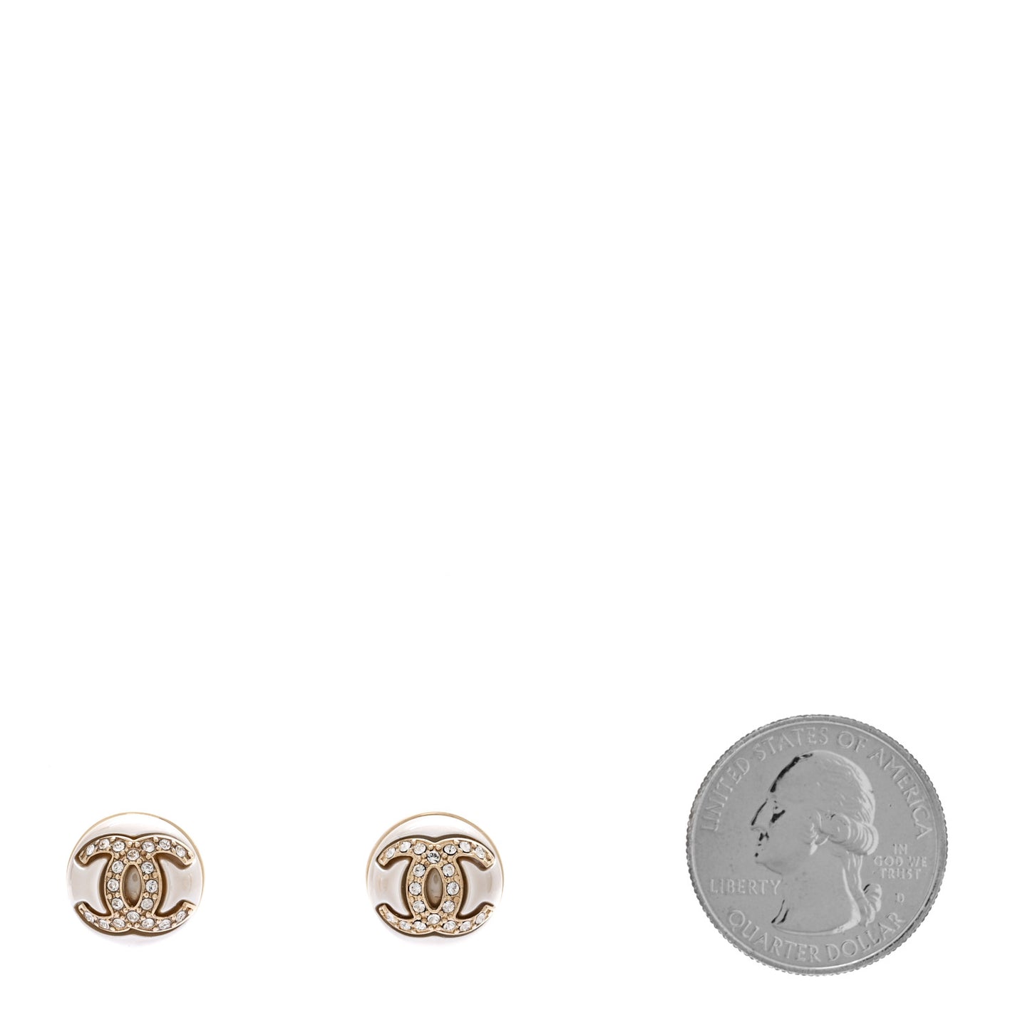 Pearl Crystal Metal CC Round Earrings Gold