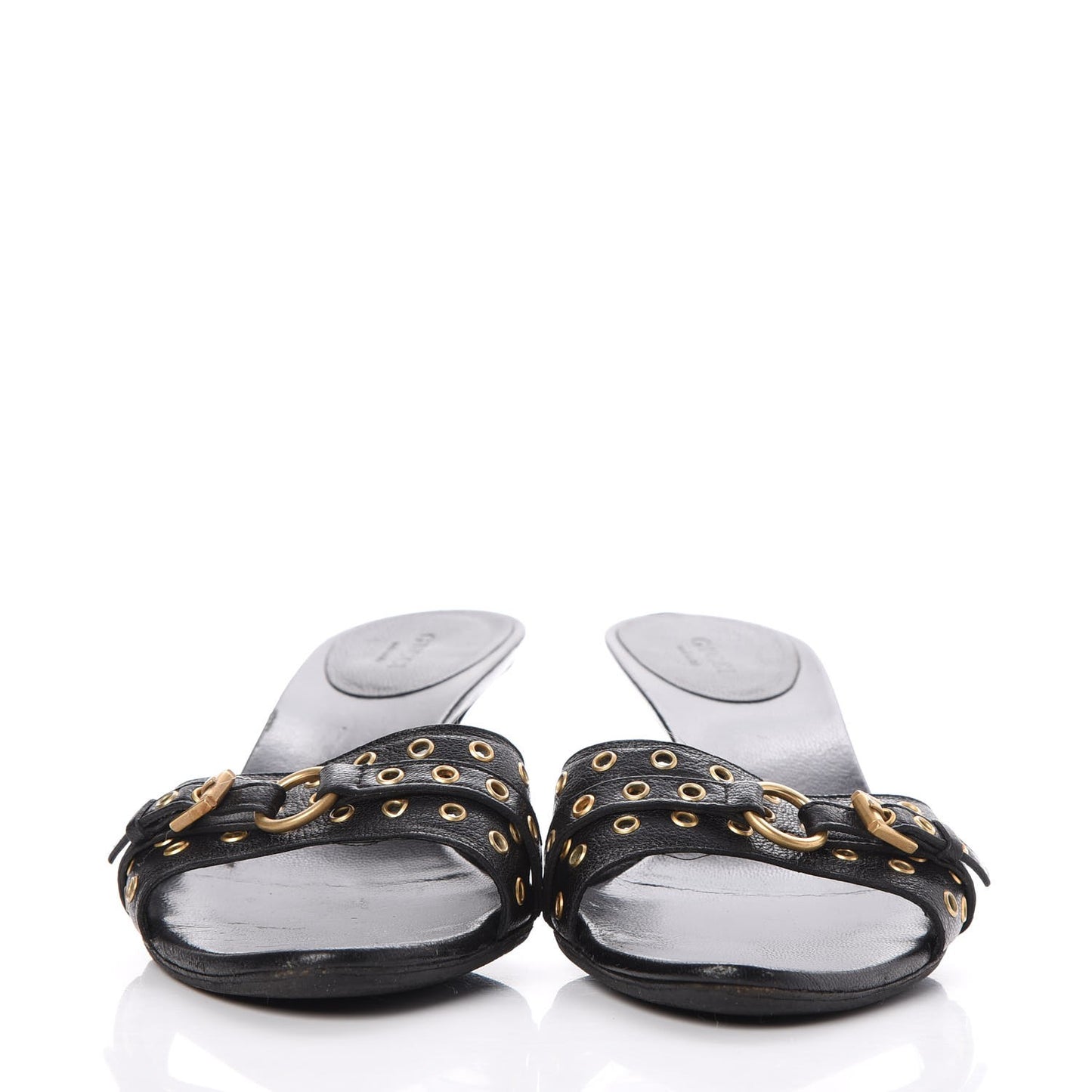 Calfskin Grommet Buckle Slide Sandal 7.5 Black