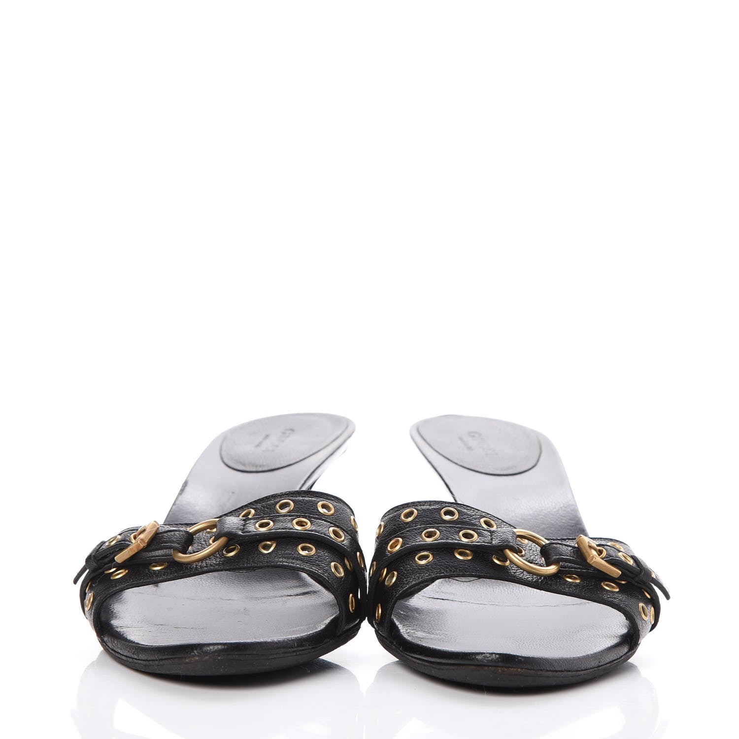 Gucci Calfskin Grommet Buckle Slide Sandal 7.5 Black 2 of 18