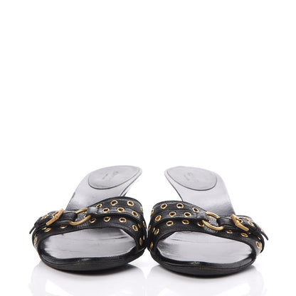 Gucci Calfskin Grommet Buckle Slide Sandal 7.5 Black 2 of 18