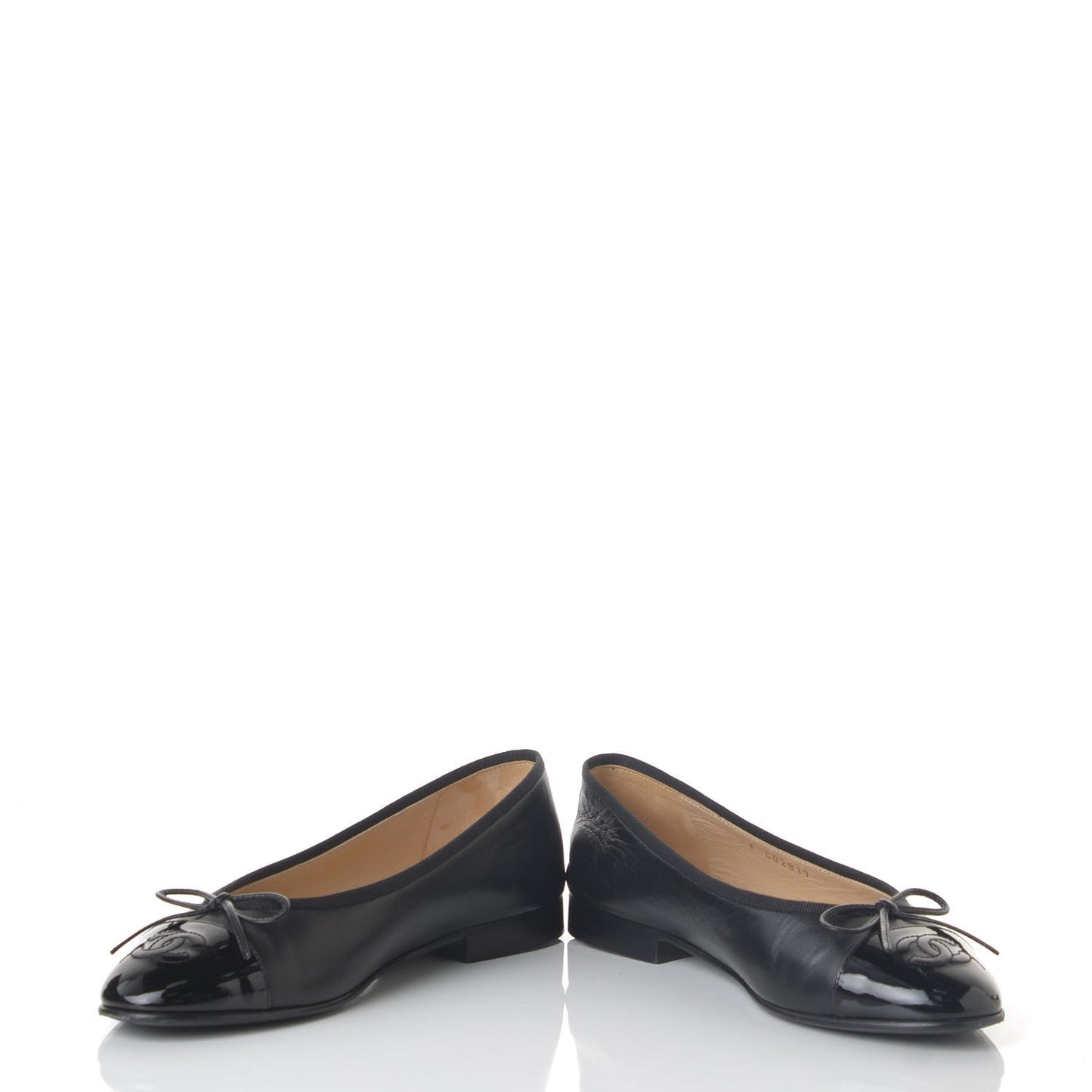 Lambskin Patent CC Cap Toe Ballerina Flats 36 Black