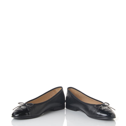 Chanel Lambskin Patent CC Cap Toe Ballerina Flats 36 Black 5 of 11