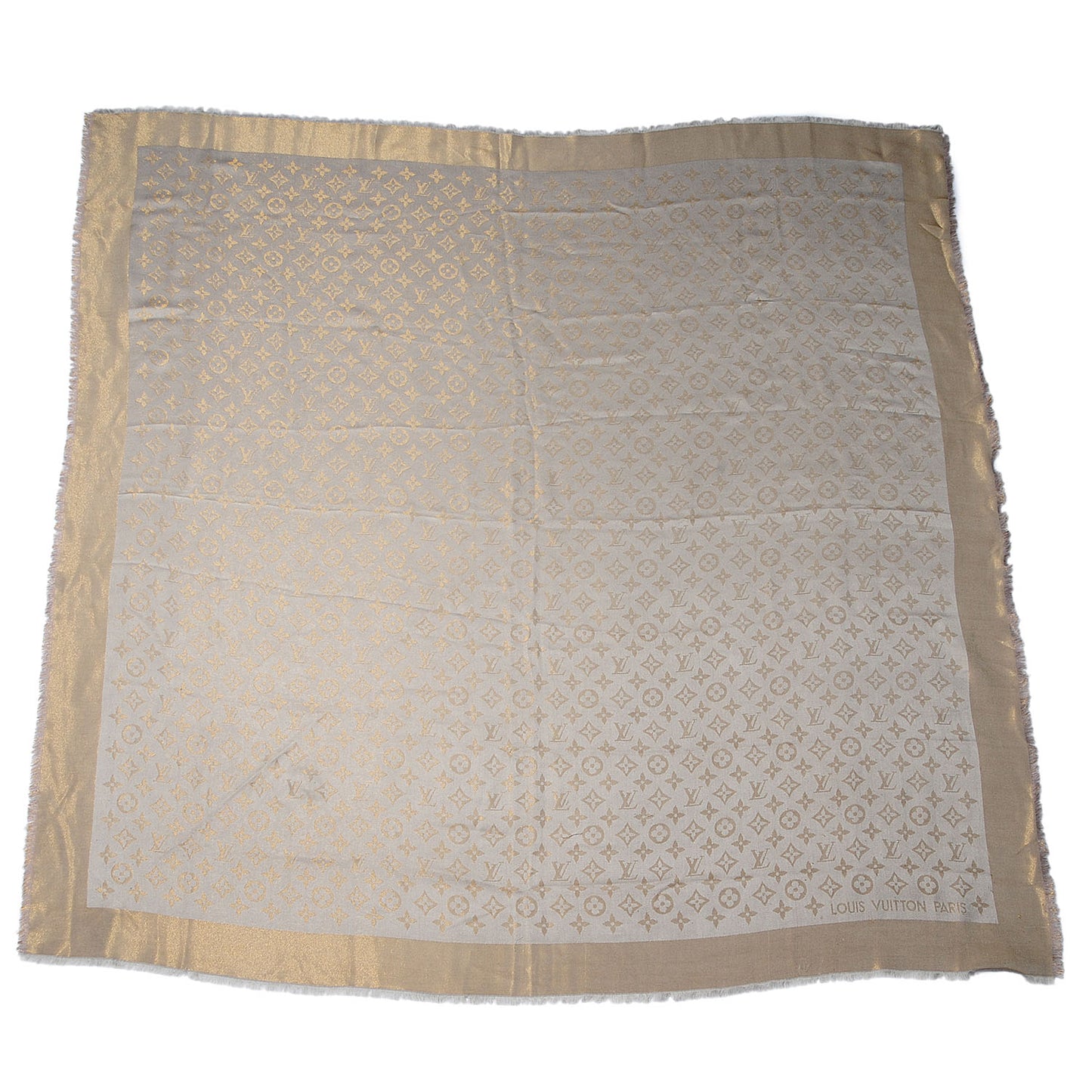 Silk Wool Monogram Shine Shawl Beige