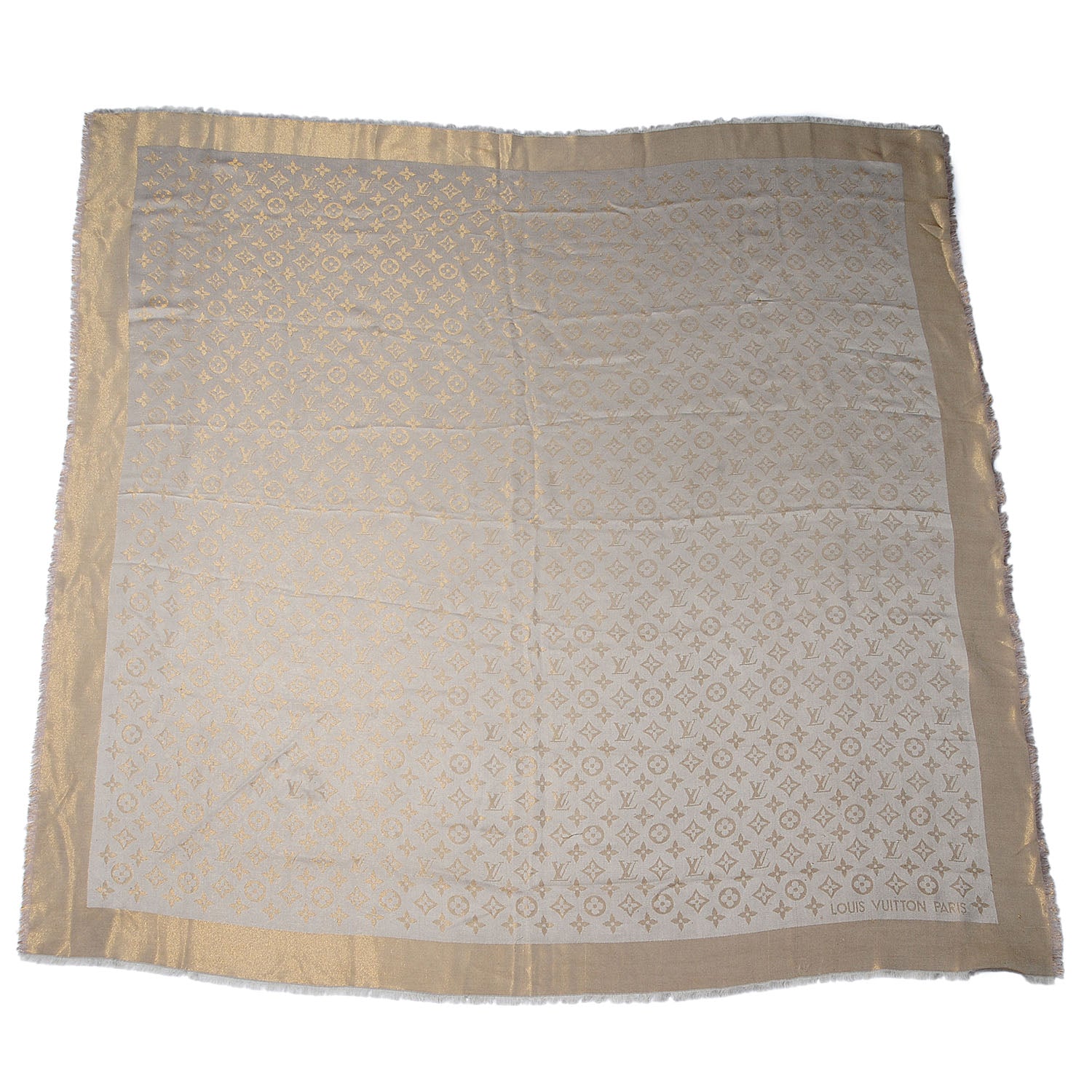 Louis Vuitton Silk Wool Monogram Shine Shawl Beige 3 of 5