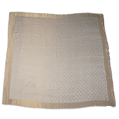 Louis Vuitton Silk Wool Monogram Shine Shawl Beige 3 of 5